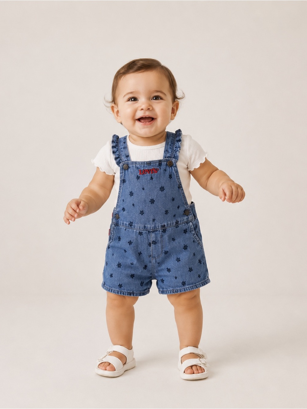 Levi's Blue Denim Floral Shortalls